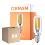 Multipack 6x Osram LED Special E14 Tubular Glühbirne T26 Fadenlampe Klar 6.5W 730lm - 827 Extra Warmweiß | Dimmbar - Ersatz Für 55W